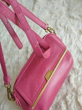 Salad Leather Crossbody Bag Hot Pink Magenta Gold Hardware Wallet Pocket